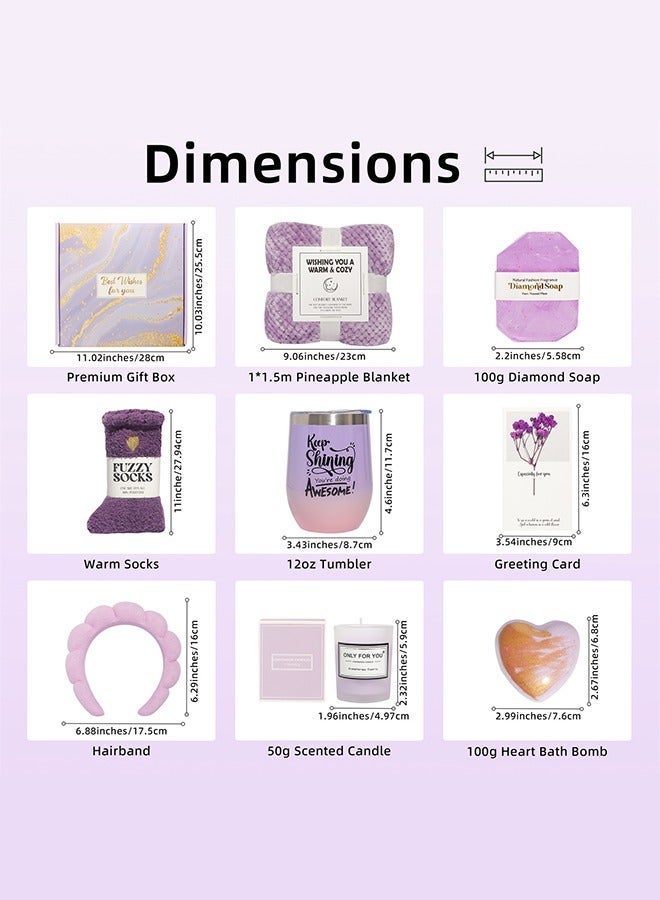 Thoraya Multi-Occasion Gift set Birthday Gift for ladies,Unique Gift Basket Ideas with Luxury Flannel Blanket Purple Gifts Box for Her Relaxing Gift Set Self Care Gifts Birthday Presents Female Friendship Gifts for Her Best Friend Bestie Girlfriend Mom Wife Sister (Ramadan/Anniversary Gift) - Image 2